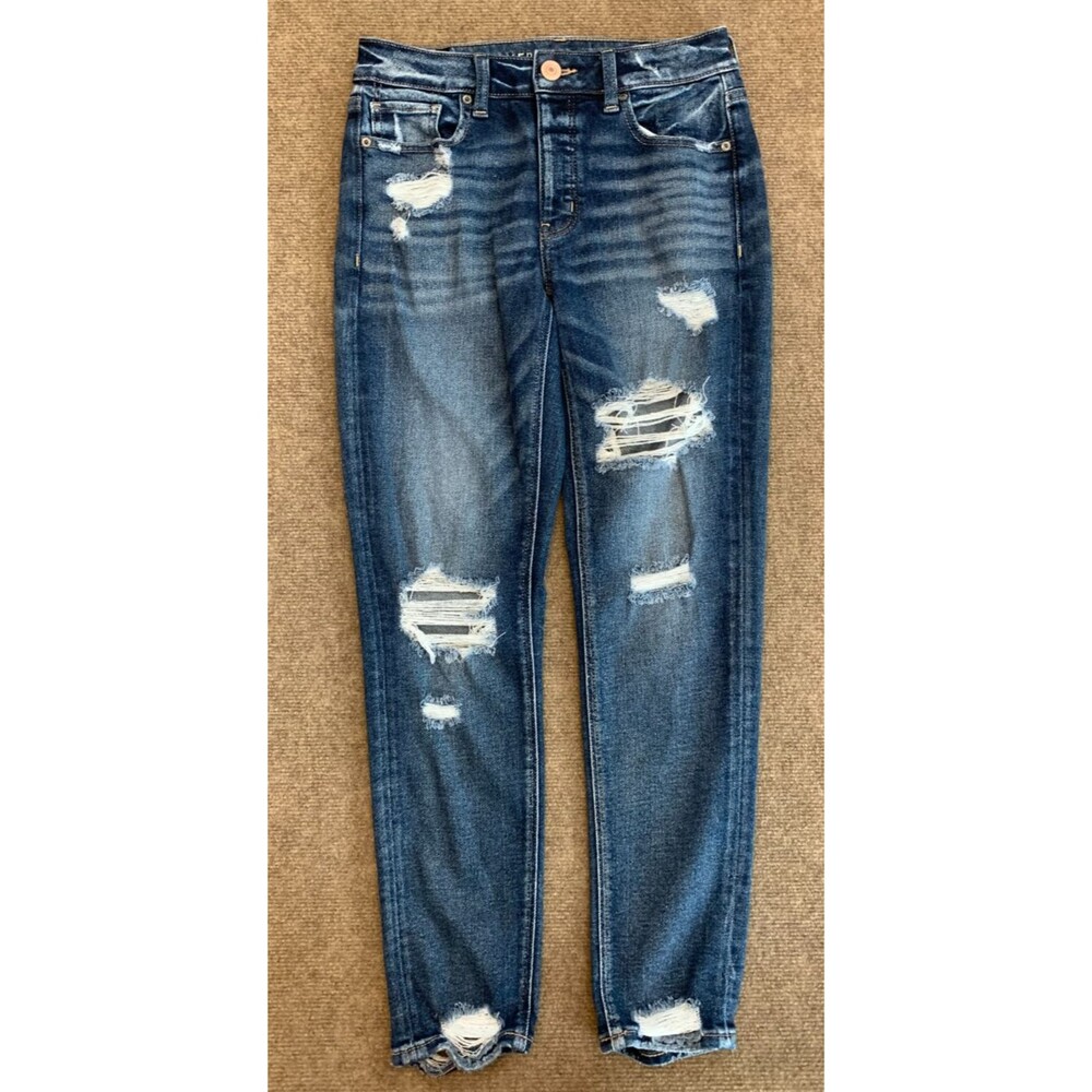 American Eagle Jeans Womens 00 Mid Rise Tomgirl Distressed Button Fly Y2K Denim
